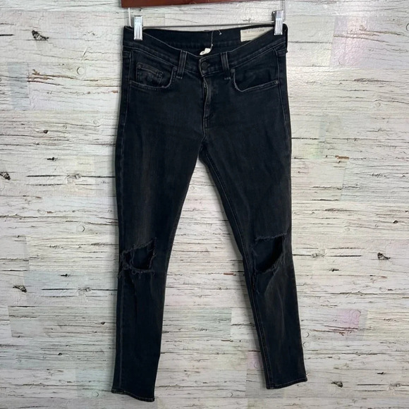 Rag & Bone Rock w/ Holes Skinny Jeans Women's Size 25 Black Distressed Stretch - Picture 1 of 9